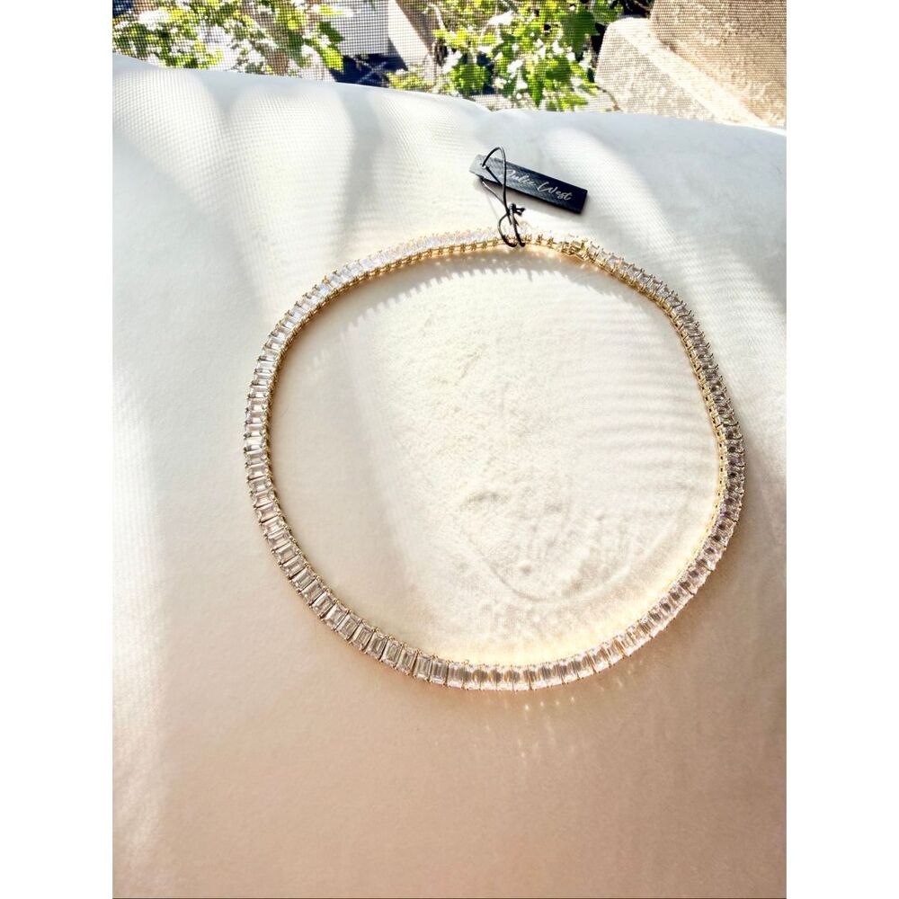 Dolce West Gold Tone Baguette Crystal Tennis Choker Necklace NWT - Picture 3 of 15